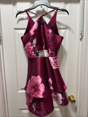 Speechless Burgundy Dress with Pink Floral Accents